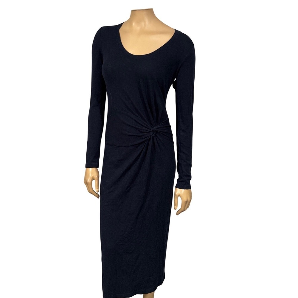 Sundry Navy Blue Twist Front Long Sleeve Midi Dress Side Slit Sz 1 Small